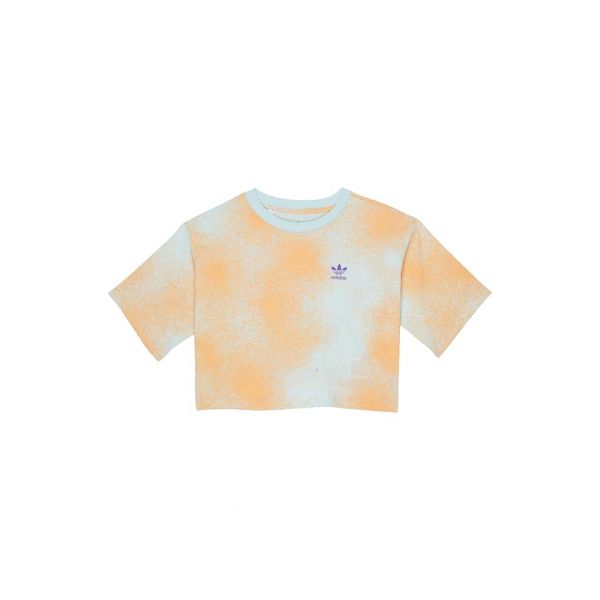 키즈 아디다스 그래디언트 올오버 프린트 프린티드 크롭 티셔츠 - Almost Blue/Hazy Orange 7276040